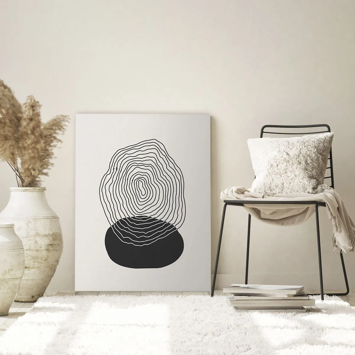 Impression sur verre - Image sur verre - Motif abstrait avec des lignes et des formes en noir et blanc - 80x120cm - Durabilité et oscillation - Décoration murale moderne pour le salon et la chambre ARTTOR