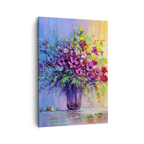 Impression sur toile - Image sur toile - Un bouquet de fleurs colorées dans un vase sur un fond dégradé - 50x70cm - Cadeau d'été de la prairie - Décoration murale moderne pour le salon et la chambre ARTTOR