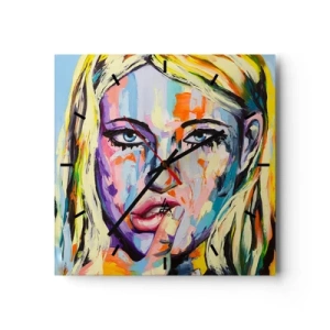 Horloge murale - Pendule murale - Portrait coloré d'une femme dans un style abstrait - 30x30cm - Regarde-la droit dans les yeux - Décoration murale moderne pour le salon et la chambre ARTTOR
