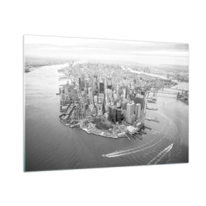 Impression sur verre - Image sur verre - Une vue plongeante sur la ville en noir et blanc - 100x70cm - Comment ne pas aimer ? - Décoration murale moderne pour le salon et la chambre ARTTOR