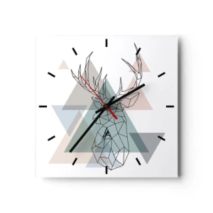 Horloge murale - Pendule murale - Cerf géométrique sur fond de triangles pastel - 30x30cm - Dans une forêt géométrique - Décoration murale moderne pour le salon et la chambre ARTTOR