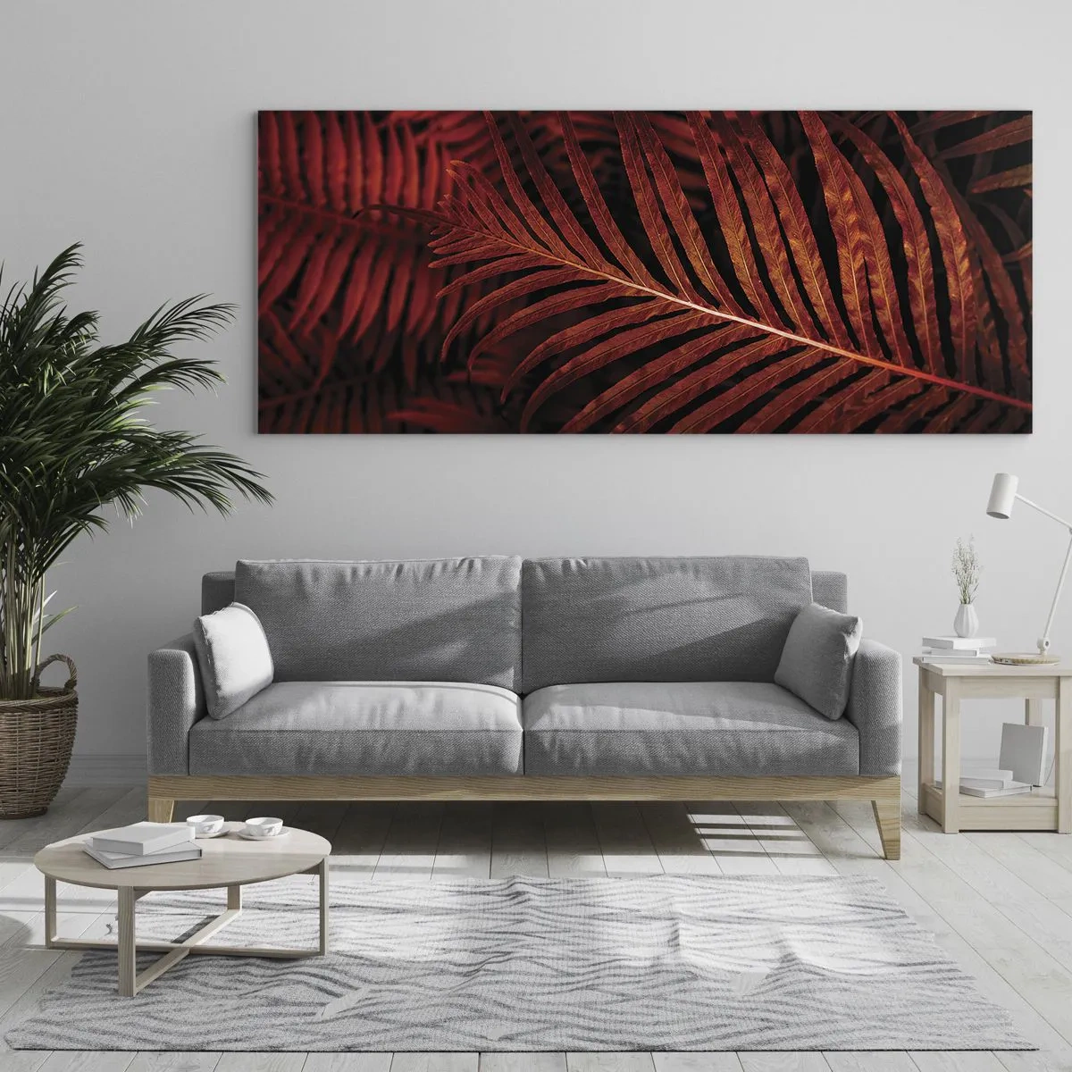 Impression sur verre - Image sur verre - Gros plan de feuilles tropicales rouges - 140x50cm - Chaleur de la vie - Décoration murale moderne pour le salon et la chambre ARTTOR