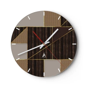 Horloge murale - Pendule murale - Mosaïque moderne avec des lignes marron, beige et dorées - 30x30cm - Mozaique de bronze et d'or - Décoration murale moderne pour le salon, la cuisine et la chambre ARTTOR