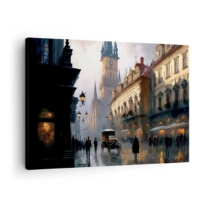 Impression sur toile - Image sur toile - Scène de rue en soirée avec une architecture historique - 70x50cm - Le charme d'une soirée pragoise - Décoration murale moderne pour le salon et la chambre ARTTOR