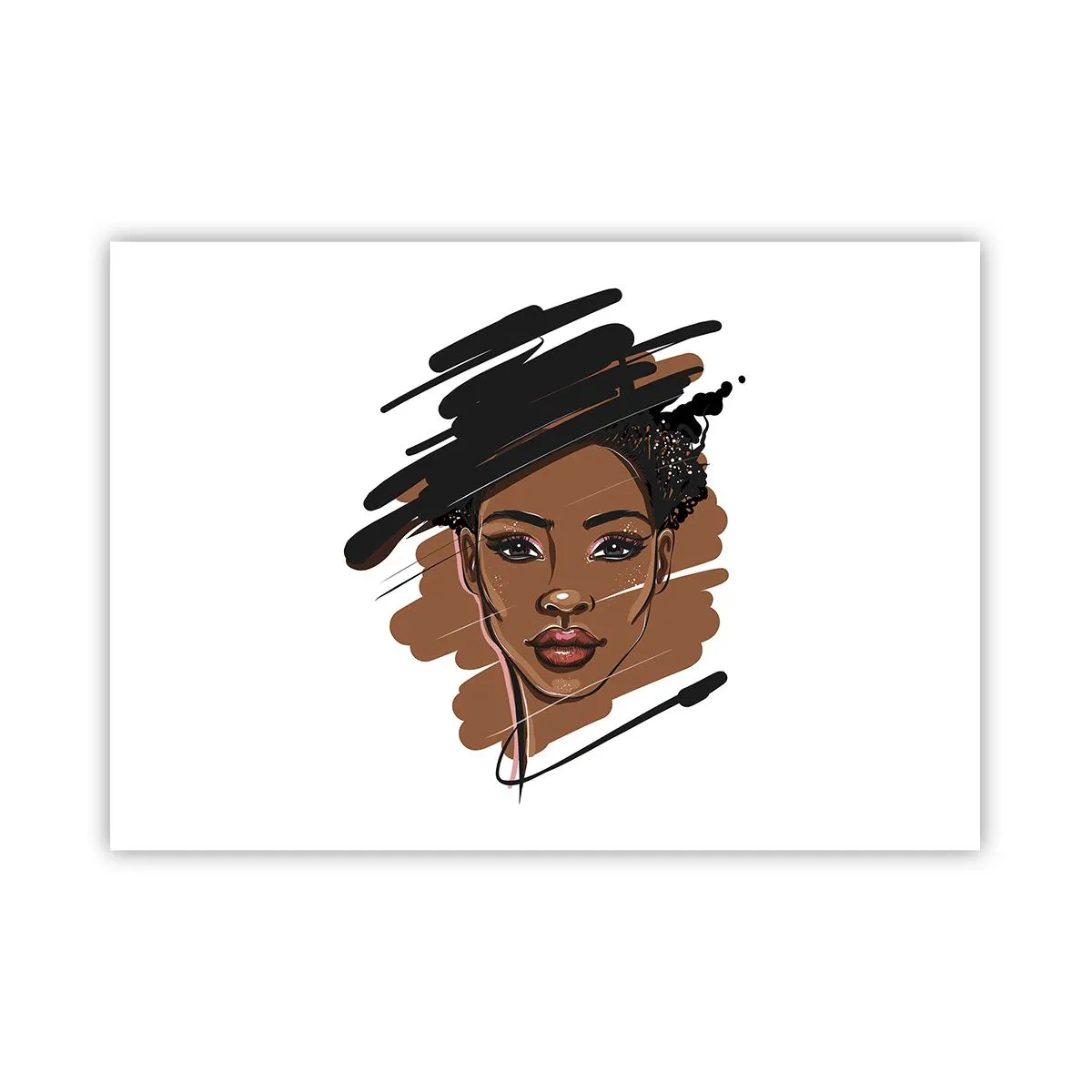 Affiche - Poster - Portrait d'une femme aux traits de peinture artistiques - 100x70cm - Doux comme le chocolat - Décoration murale moderne pour le salon et la chambre ARTTOR