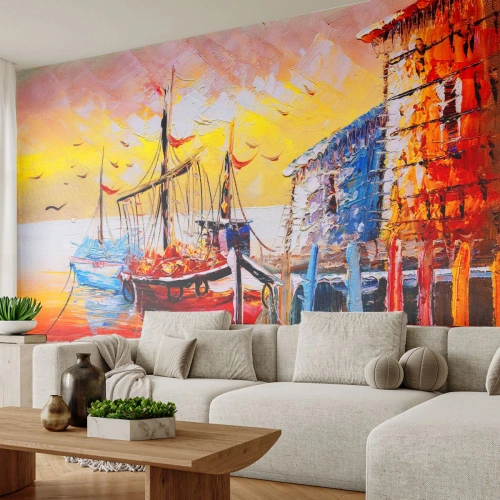 Papier Peint Photo Standard Eco - Bon retour - Paysage, Port des Pêcheurs, Bateaux - 450x315 cm