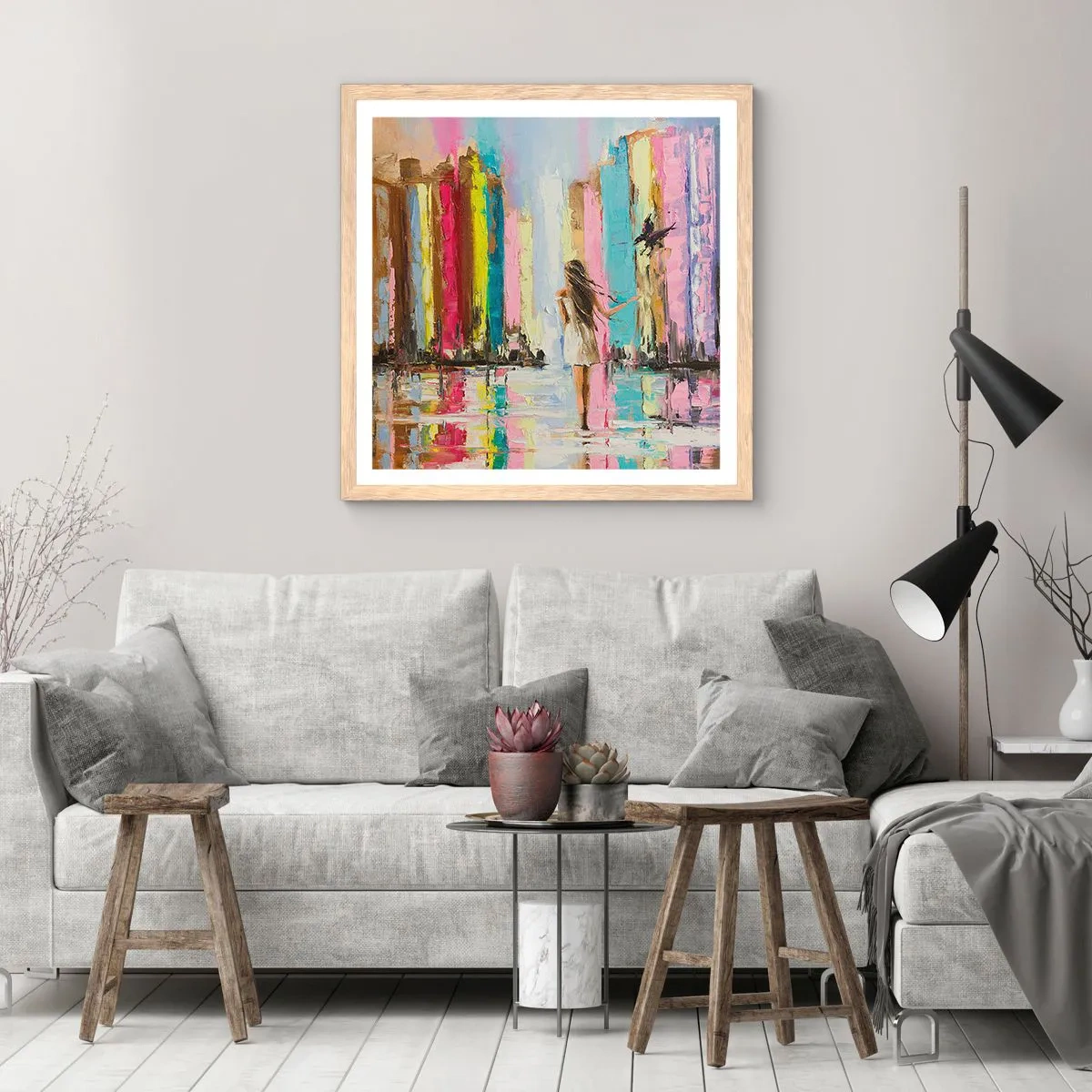 Affiche dans un chêne clair - Poster - Viens avec moi - 30x30 cm