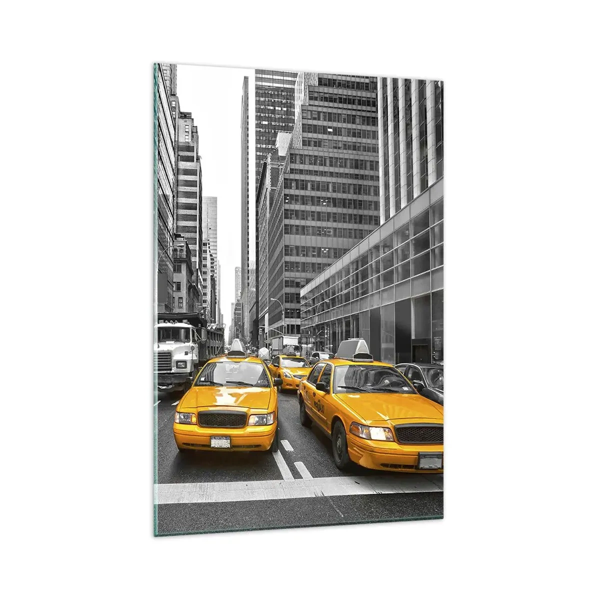 Impression sur verre - Image sur verre - Taxis jaunes dans les rues de New York - 80x120cm - C'est nous qui colorons la ville - Décoration murale moderne pour le salon et la chambre ARTTOR