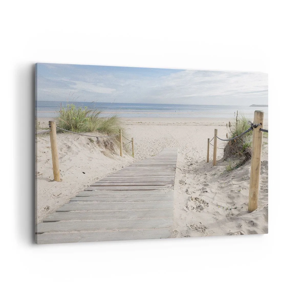 Impression sur toile - Image sur toile - Un chemin de planches menant à une plage de sable - 120x80cm - A l'horizon - Décoration murale moderne pour le salon et la chambre ARTTOR