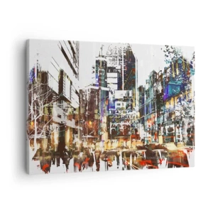 Impression sur toile - Image sur toile - Un paysage urbain moderne dans un style artistique - 70x50cm - Une ville chatoyante - Décoration murale moderne pour le salon et la chambre ARTTOR
