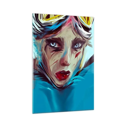 Impression sur verre - Image sur verre - Portrait d'une femme aux couleurs dynamiques et au style abstrait - 80x120cm - Guerrière errante - Décoration murale moderne pour le salon et la chambre ARTTOR