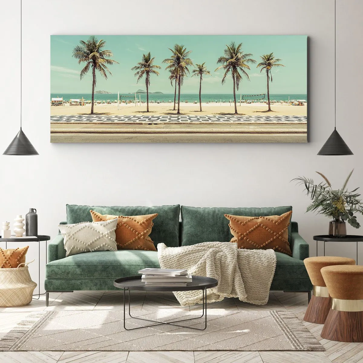 Impression sur toile - Image sur toile - Palmiers sur la plage surplombant la mer et le ciel bleu - 140x50cm - Gardien de plage - Décoration murale moderne pour le salon et la chambre ARTTOR