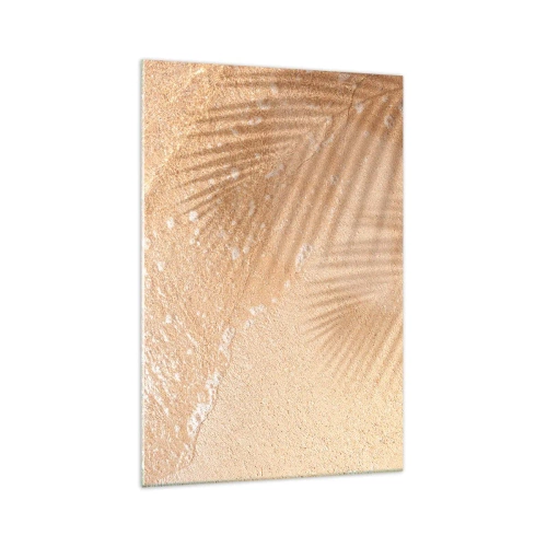 Impression sur verre - Image sur verre - L'ombre d'un palmier sur le sable avec un délicat motif de vagues - 70x100cm - Ombre d'un été chaud - Décoration murale moderne pour le salon et la chambre ARTTOR