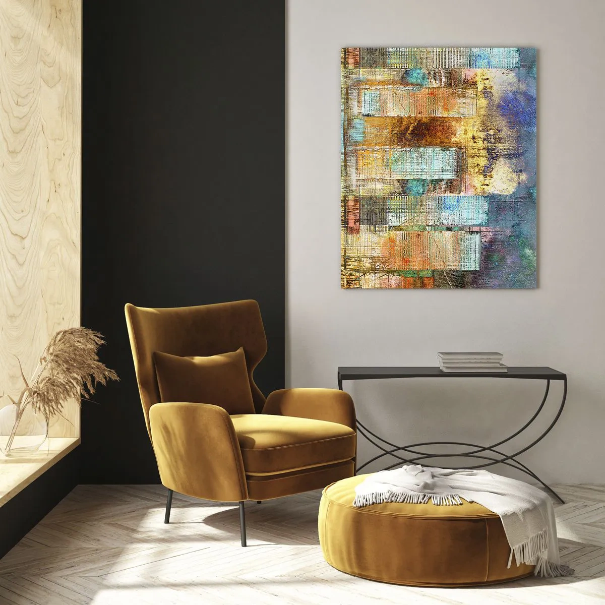 Impression sur verre - Image sur verre - Gratte-ciel abstraits de style industriel - 80x120cm - Une métropole ensoleillée - Décoration murale moderne pour le salon et la chambre ARTTOR