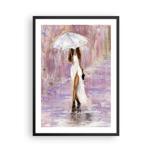 Affiche dans un cadre noir - Poster - Femme avec un parapluie sous la pluie - 50x70cm - Sous la pluie lilas - Décoration murale moderne pour le salon et la chambre ARTTOR