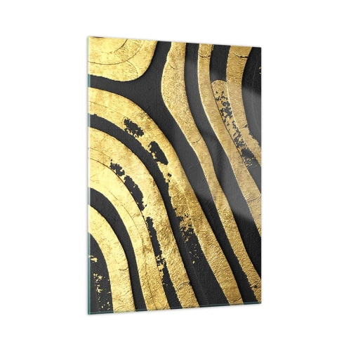 Impression sur verre - Image sur verre - Lignes abstraites dorées sur fond noir dans un style glamour - 50x70cm - Tout coule - Décoration murale moderne pour le salon et la chambre ARTTOR