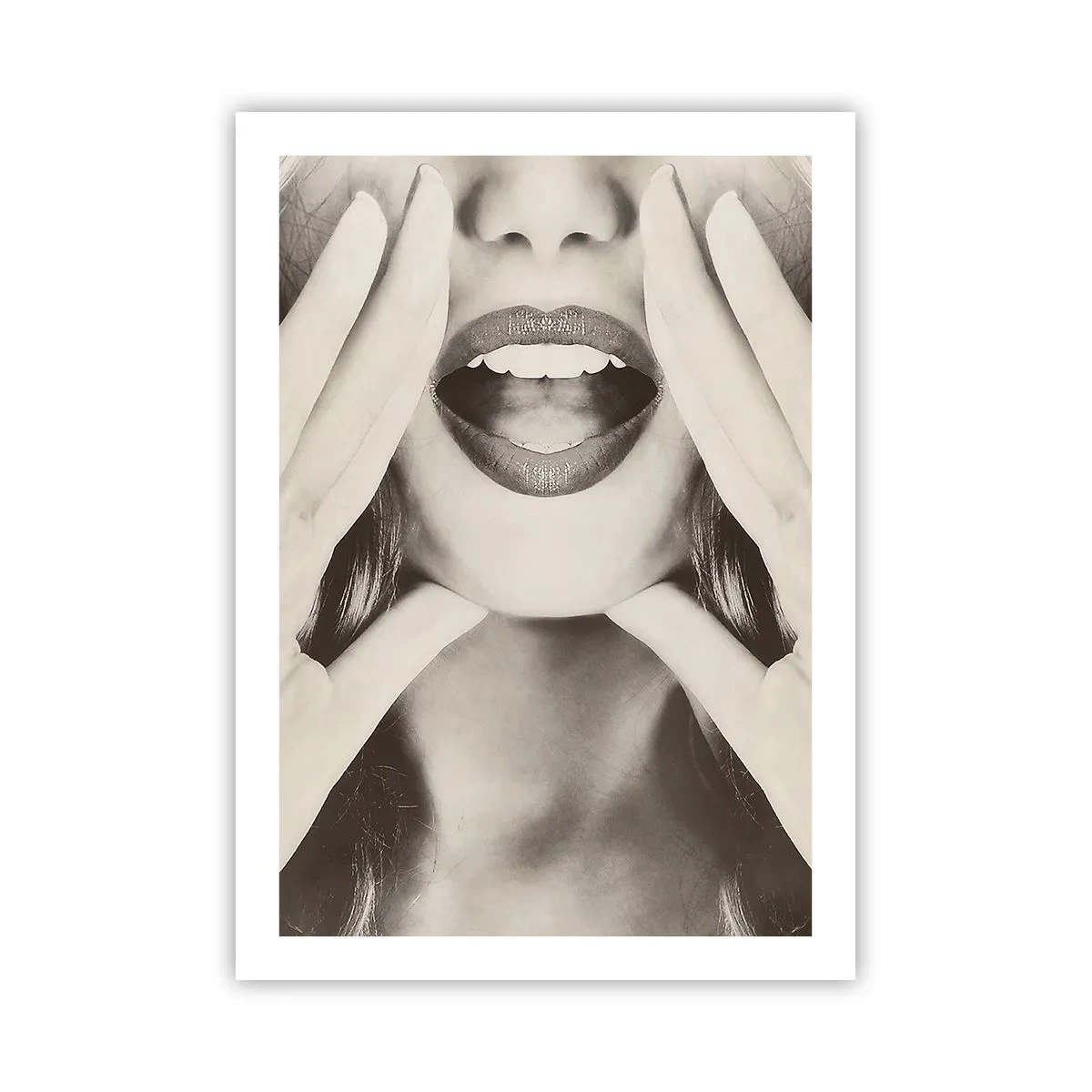 Affiche - Poster - Gros plan artistique des lèvres dans un style monochrome - 50x70cm - J'arrive! - Décoration murale moderne pour le salon et la chambre ARTTOR