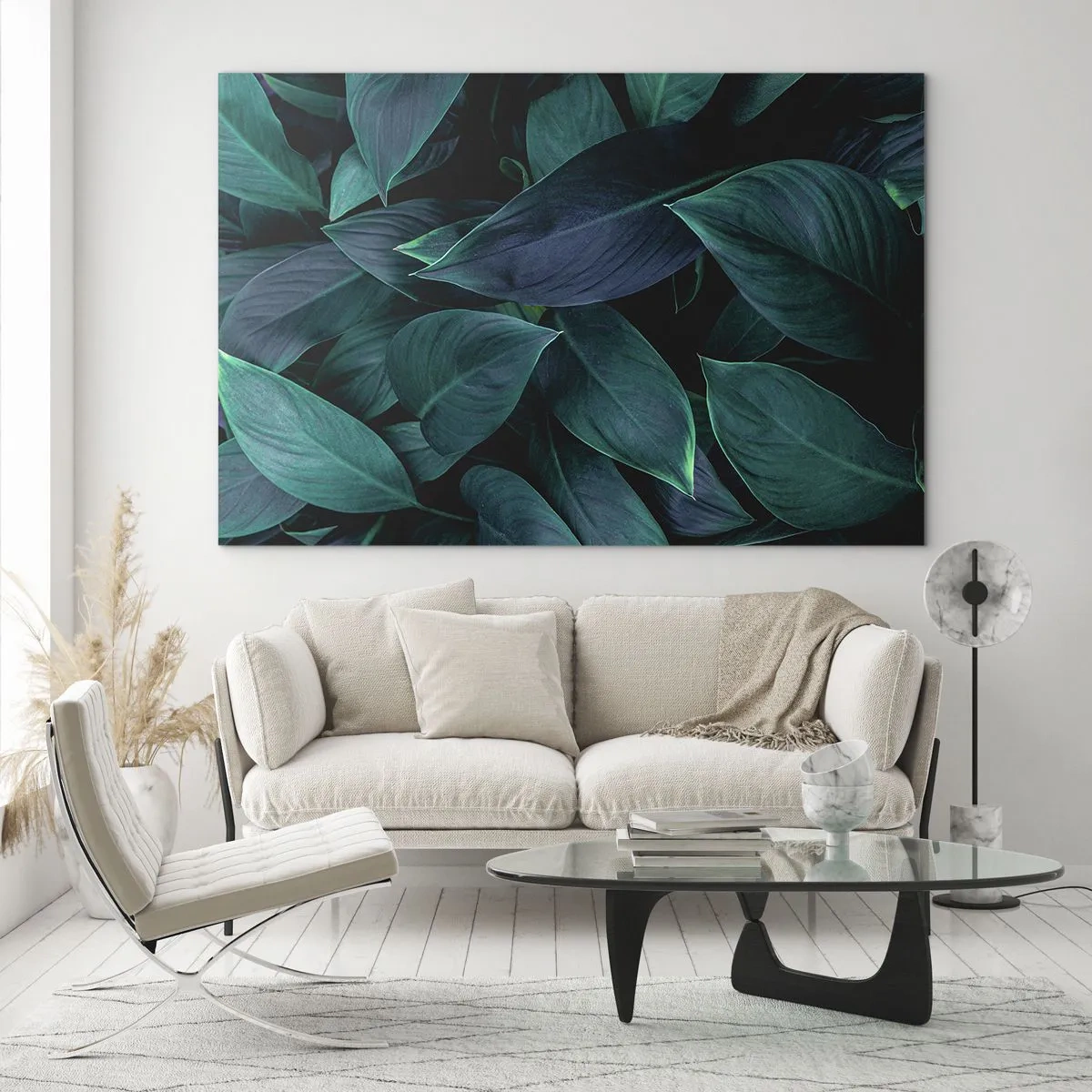 Impression sur verre - Image sur verre - Feuilles vertes denses sur fond sombre - 70x50cm - le vert lui-même - Décoration murale moderne pour le salon et la chambre ARTTOR