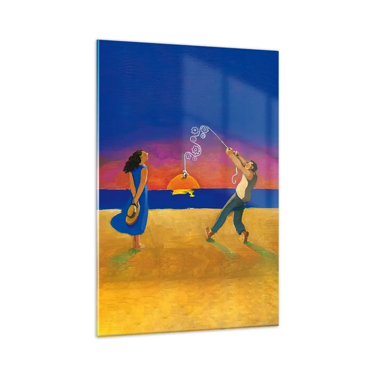 Impression sur verre - Image sur verre - Personnages au bord de la mer au coucher du soleil - 80x120cm - Plus qu'une étoile dans le ciel - Décoration murale moderne pour le salon et la chambre ARTTOR