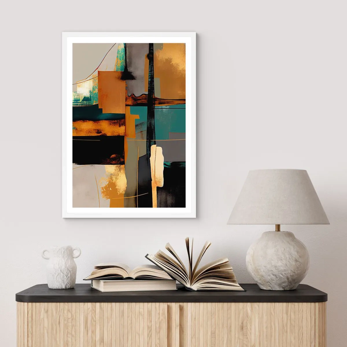 Affiche dans un cadre blanc - Poster - Abstraction – lumière et ombre - 50x70 cm