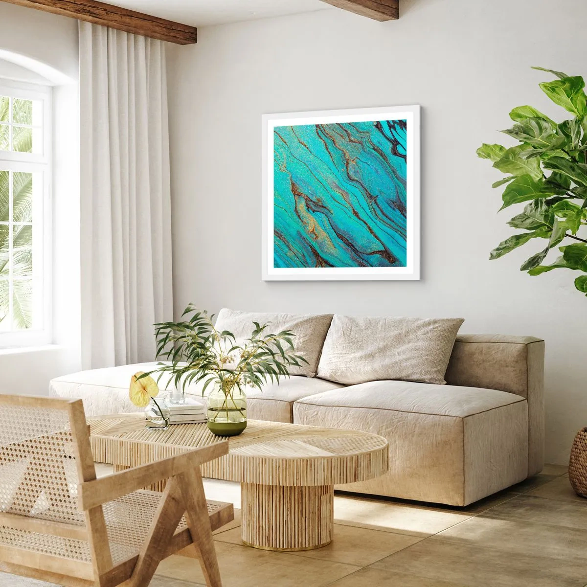 Affiche dans un cadre blanc - Poster - Marée turquoise - 40x40 cm