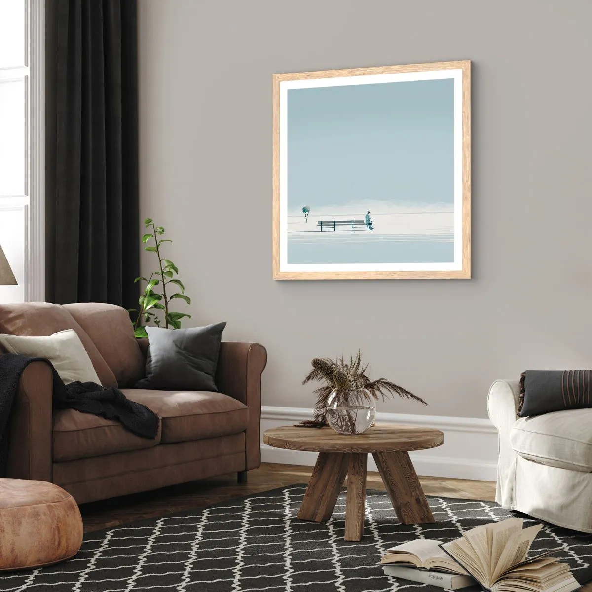 Affiche dans un chêne clair - Poster - Oui, j'attends. - 50x50 cm