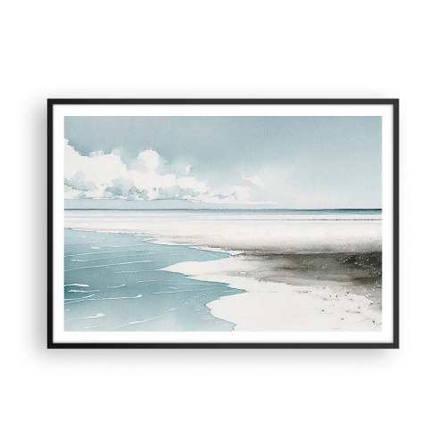 Affiche dans un cadre noir - Poster - Une mer calme et une plage aux tons clairs de bleu - 100x70cm - Marée douce - Décoration murale moderne pour le salon et la chambre ARTTOR
