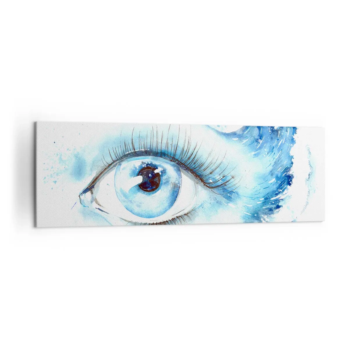 Impression sur toile - Image sur toile - Aquarelle artistique d'un œil avec une vague dynamique - 160x50cm - Plongez-vous dans le bleu du regard - Décoration murale moderne pour le salon et la chambre ARTTOR