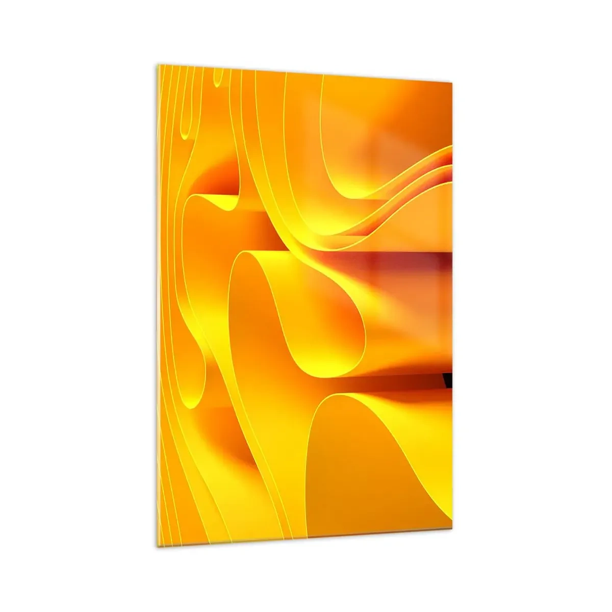 Impression sur verre - Image sur verre - Vagues abstraites jaunes ressemblant à des rayons de soleil - 70x100cm - Comme les vagues du soleil - Décoration murale moderne pour le salon et la chambre ARTTOR