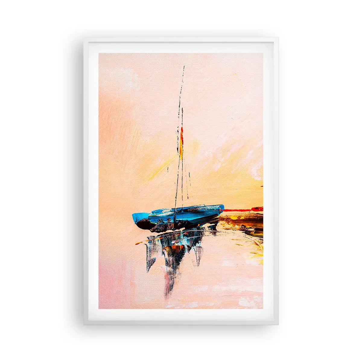 Affiche dans un cadre blanc - Poster - Soirée à la marina - 61x91 cm