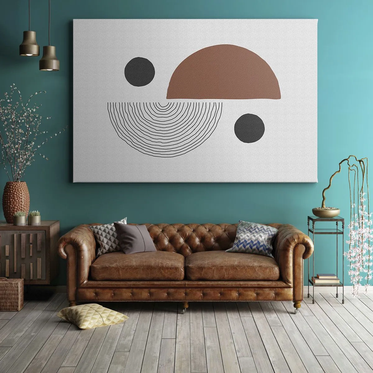 Impression sur toile - Image sur toile - Formes géométriques dans les tons de marron et de noir - 70x50cm - Perfection de la roue - Décoration murale moderne pour le salon et la chambre ARTTOR