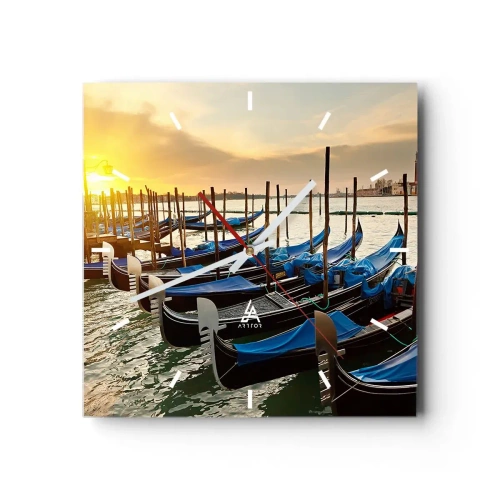 Horloge murale - Pendule murale - Gondoles à Venise le matin à la lumière du soleil levant - 30x30cm - Avant que le vacarme n'arrive - Décoration murale moderne pour le salon et la chambre ARTTOR