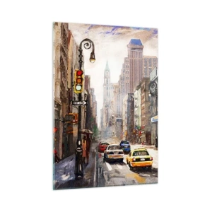 Impression sur verre - Image sur verre - New York – également colorée sous la pluie - 50x70cm - New-Zork - coloré même sous la pluie - Décoration murale moderne pour le salon et la chambre ARTTOR