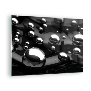 Impression sur verre - Image sur verre - Gouttes métalliques sur une surface noire - 70x50cm - D'un ton noir - Décoration murale moderne pour le salon et la chambre ARTTOR