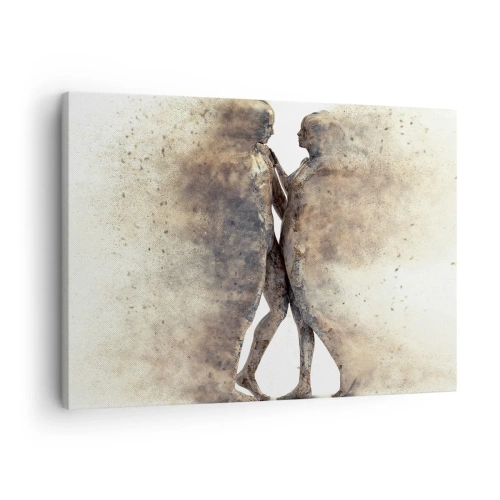 Impression sur toile - Image sur toile - Un duo abstrait de silhouettes aux tons sable - 70x50cm - Ils sont sortis de la poussière pour aimer - Décoration murale moderne pour le salon et la chambre ARTTOR