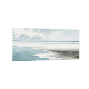 Impression sur verre - Image sur verre - Une mer calme et une plage aux tons clairs de bleu - 120x50cm - Marée douce - Décoration murale moderne pour le salon et la chambre ARTTOR
