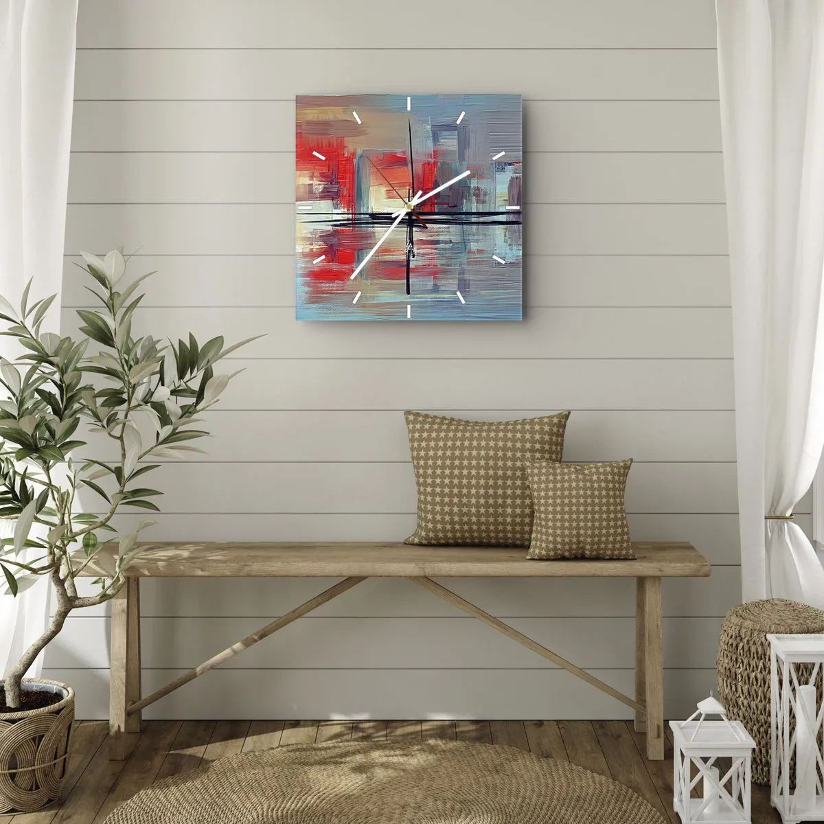 Horloge murale - Pendule murale - Une composition abstraite aux couleurs intenses, aux lignes et aux formes géométriques. - 30x30cm - Un paysage dans une dimension inconnue - Décoration murale moderne pour le salon et la chambre ARTTOR