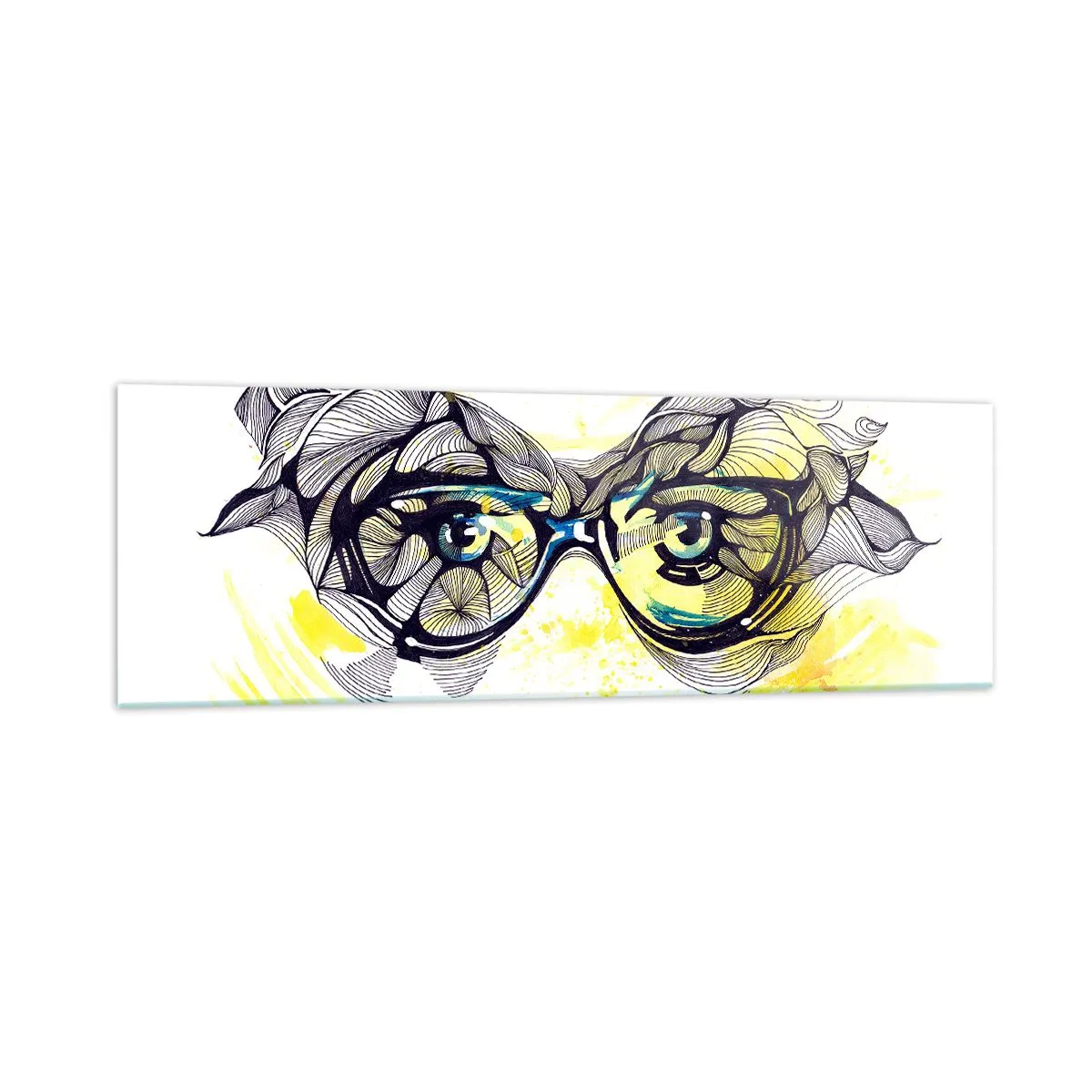 Impression sur verre - Image sur verre - Graphiques artistiques de lunettes aux yeux expressifs - 160x50cm - À travers des lunettes bleues - Décoration murale moderne pour le salon et la chambre ARTTOR