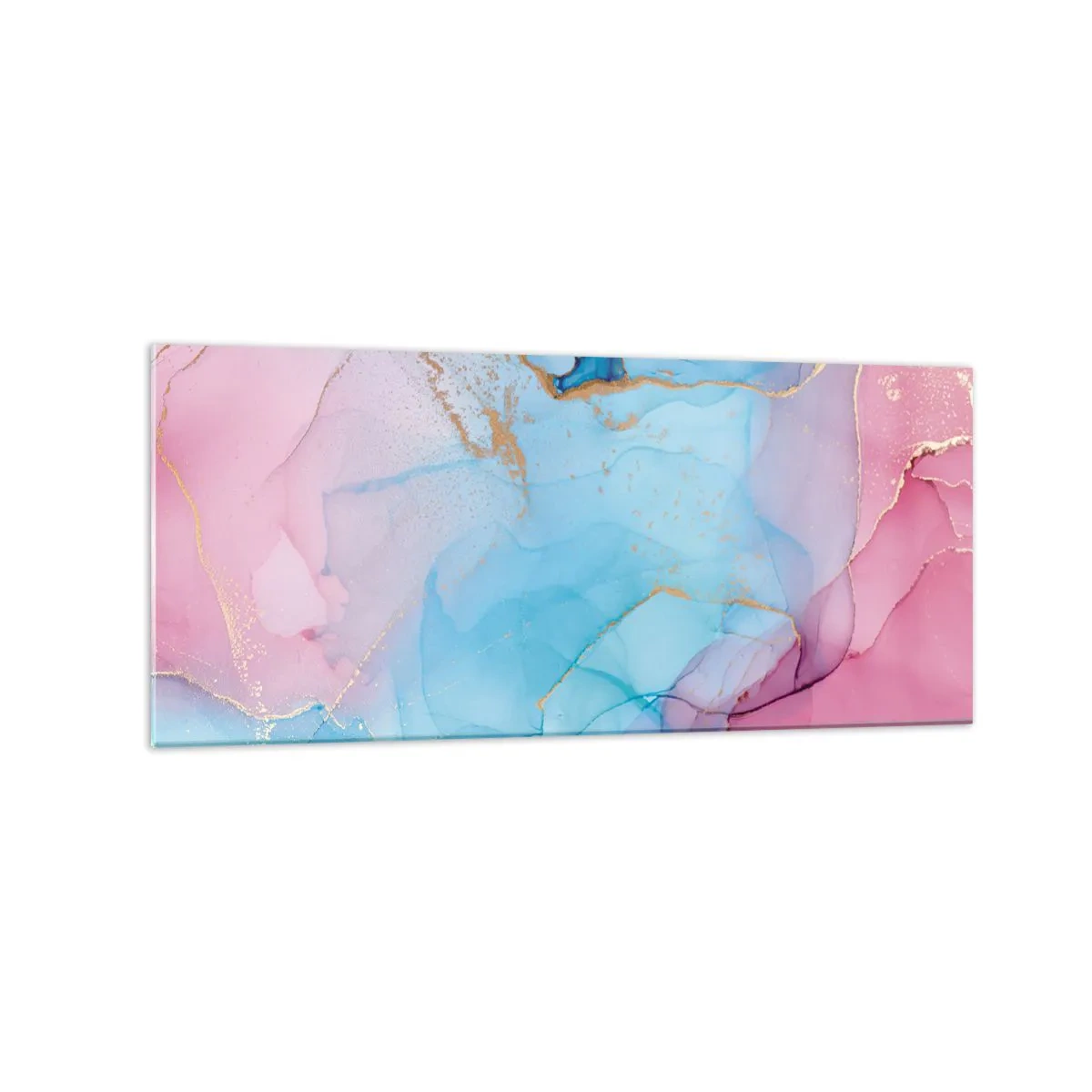 Impression sur verre - Image sur verre - Motifs pastel abstraits avec des accents dorés - 120x50cm - Rencontre et mélange - Décoration murale moderne pour le salon et la chambre ARTTOR