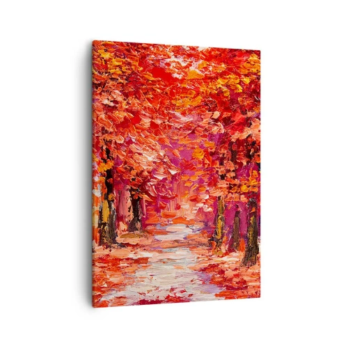 Impression sur toile - Image sur toile - Une ruelle pittoresque aux couleurs d'automne dans le style impressionniste - 50x70cm - Impression d'automne - Décoration murale moderne pour le salon et la chambre ARTTOR