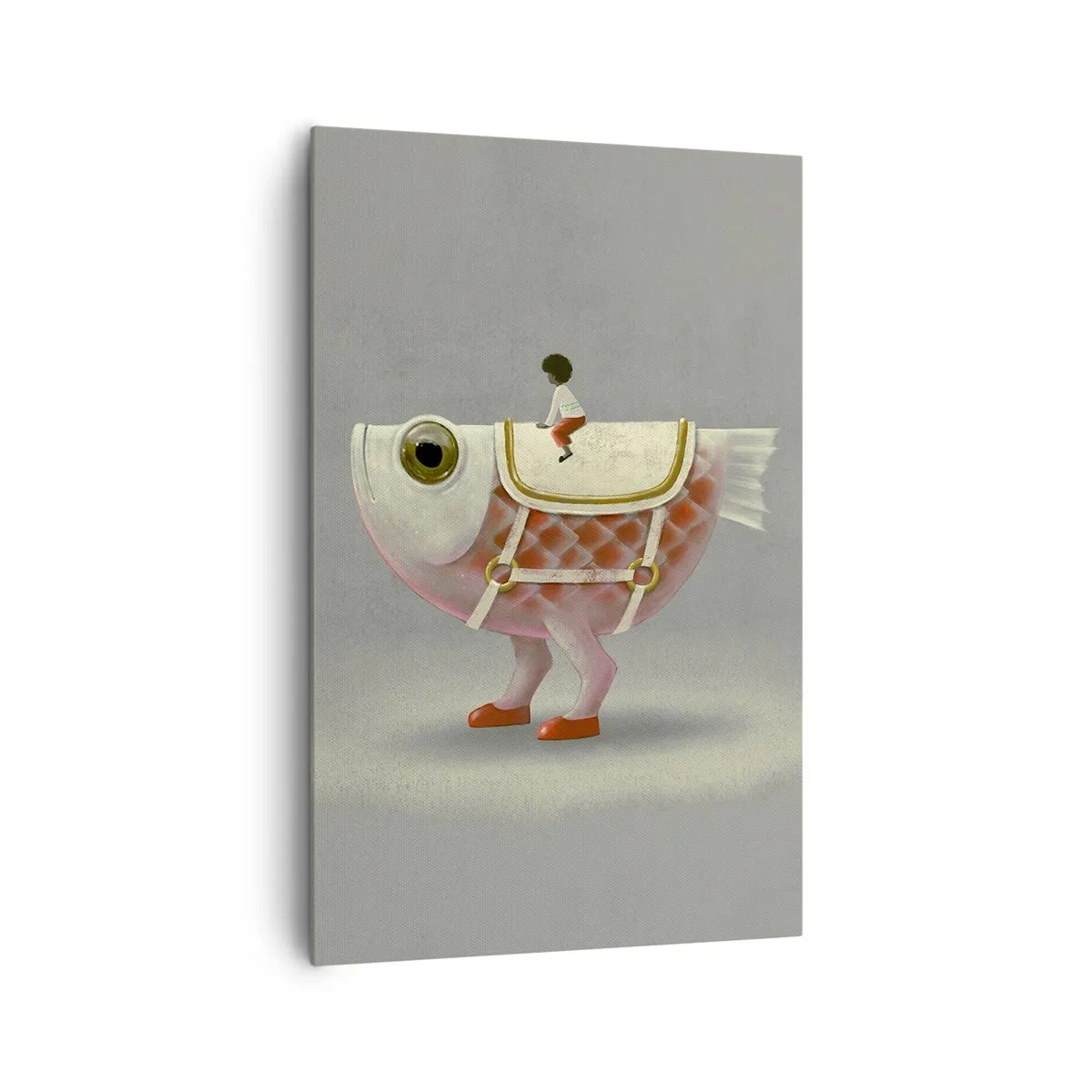 Impression sur toile - Image sur toile - Un cavalier de poisson fantaisie avec des jambes et une selle - 80x120cm - Le cavalier poisson - Décoration murale moderne pour le salon et la chambre ARTTOR