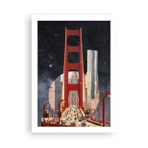 Affiche - Poster - Un pont et des gratte-ciels contre le ciel étoilé - 50x70cm - Toujours au centre - Décoration murale moderne pour le salon et la chambre ARTTOR