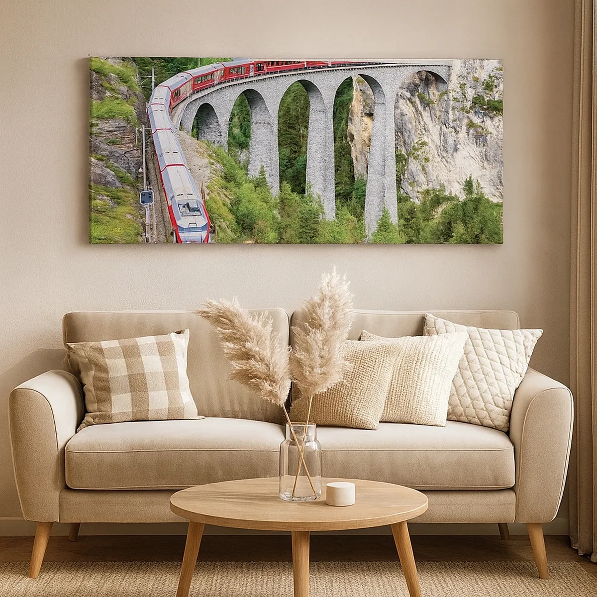 Impression sur toile - Image sur toile - Chemin de fer avec vue sur la montagne - 30x30 cm