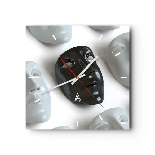 Horloge murale - Pendule murale - Masques noirs et blancs sur fond clair - 30x30cm - Comment se démarquer ? - Décoration murale moderne pour le salon et la chambre ARTTOR