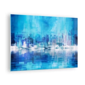 Impression sur verre - Image sur verre - Un panorama urbain moderne dans des tons bleus - 70x50cm - Noyé dans le bleu - Décoration murale moderne pour le salon et la chambre ARTTOR