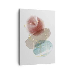 Impression sur toile - Image sur toile - Formes abstraites aux couleurs délicates et aux lignes dorées - 50x70cm - Coraux de l'espace - Décoration murale moderne pour le salon et la chambre ARTTOR