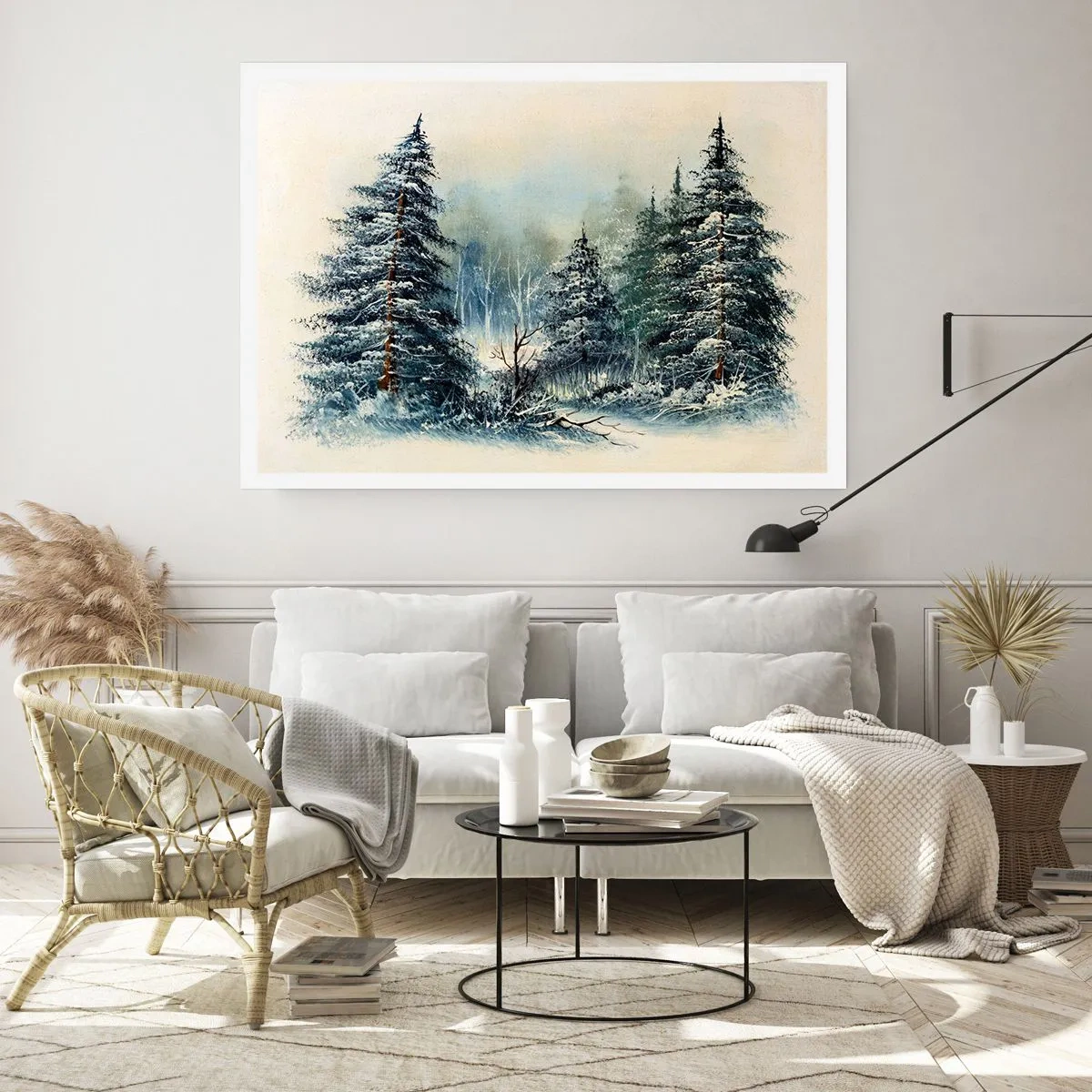 Affiche - Poster - Paysage d'hiver avec des arbres enneigés - 100x70cm - Prêt pour les fêtes - Décoration murale moderne pour le salon et la chambre ARTTOR