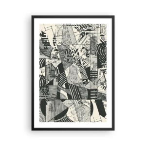 Affiche dans un cadre noir - Poster - Motifs géométriques abstraits en noir et blanc - 50x70cm - Dynamique du modernisme - Décoration murale moderne pour le salon et la chambre ARTTOR