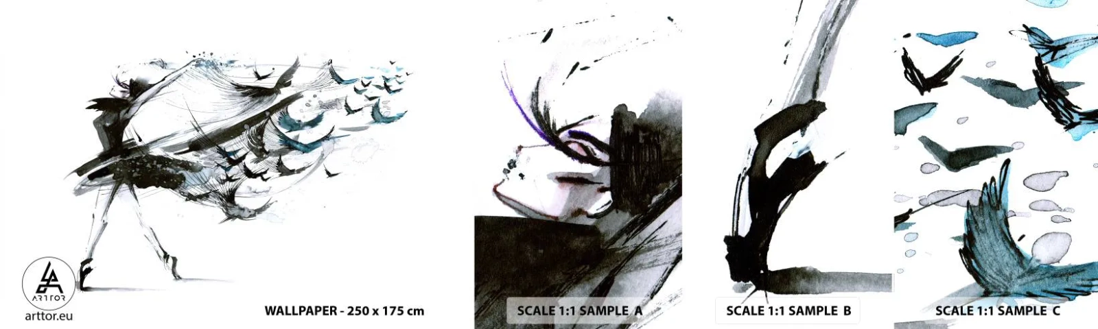 Échantillon De Papier Peint Standard Eco - La magie de la musique vous libère des envoûtements - Abstraction, Femme, Danse - 100x30 cm