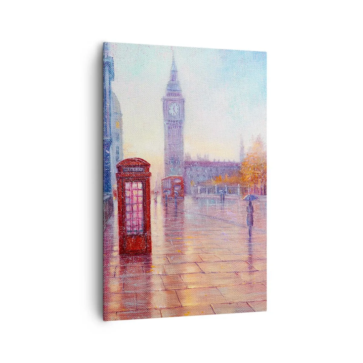 Impression sur toile - Image sur toile - Rue de Londres avec Big Ben un jour de pluie - 80x120cm - Jour automnal londonien - Décoration murale moderne pour le salon et la chambre ARTTOR